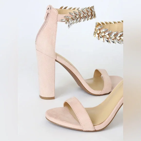 NWT Lulus Mylan Light Nude Suede Ankle Strap Heels SZ 8.5 - Picture 4 of 5